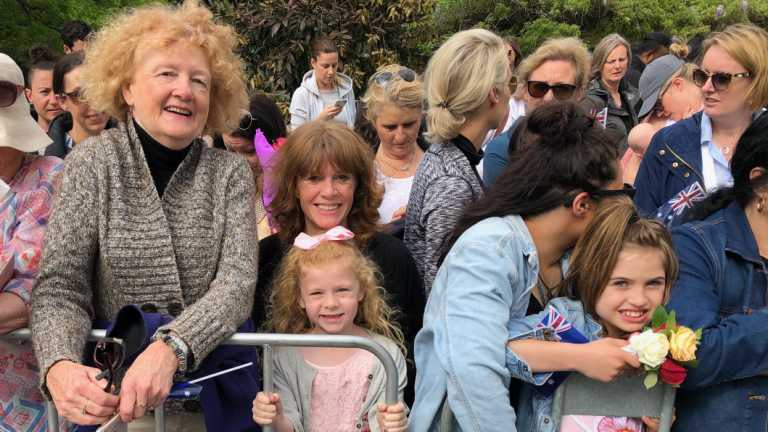 Jane and London Petersen wait for the royals.