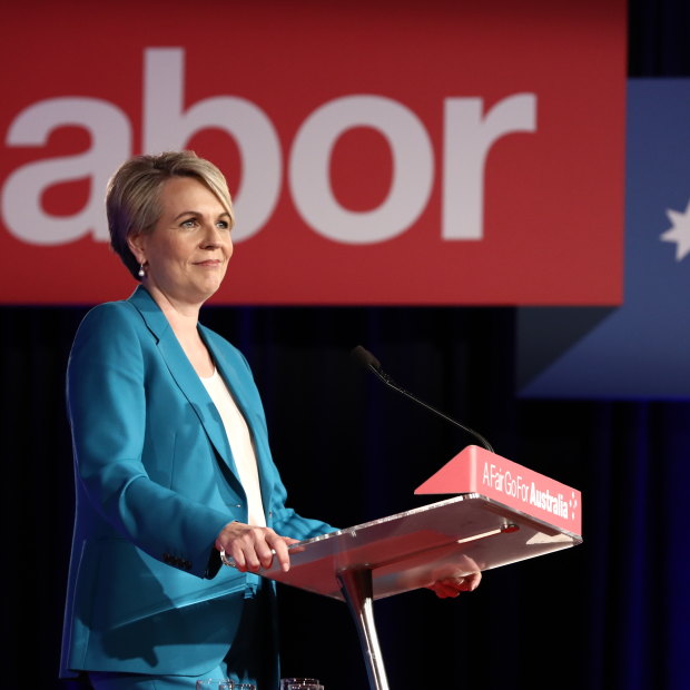 Tanya Plibersek warms up the crowd at the Labor campaign launch in Brisbane.