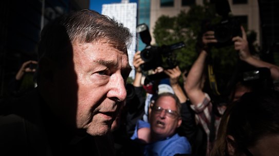 Cardinal George Pell arrives at the Melbourne County Court for sentencing on Wednesday.