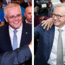 Scott Morrison and Anthony Albanese campaigning on Thursday, two days ahead of the election. 