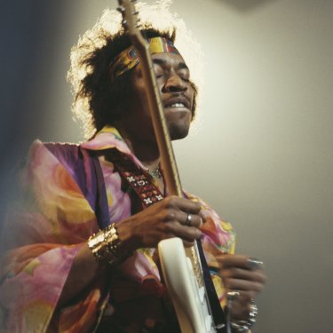 Jimi Hendrix performs in London in February 1969.