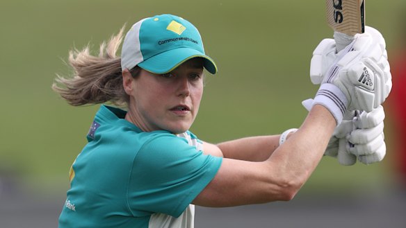 Ellyse Perry bats in the nets on Saturday.