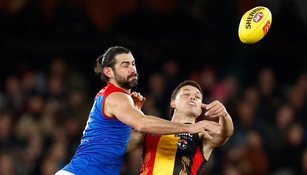 Melbourne ruckman Brodie Grundy is in the VFL trying to improve his forward craft.