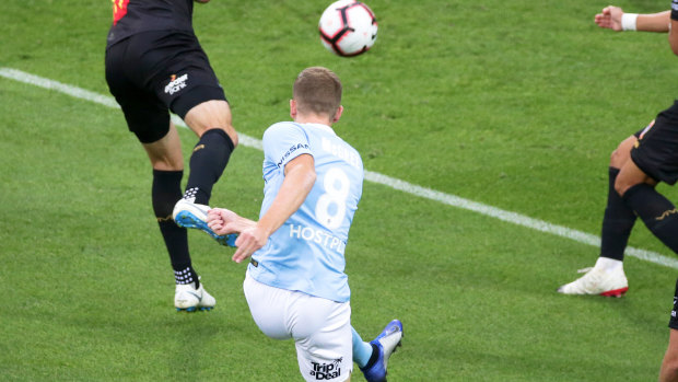Stunner: Riley McGree fires home the opening goal for Melbourne City.