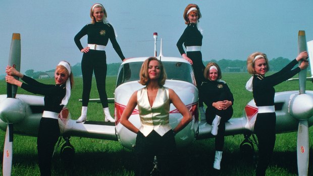 Pussy Galore (Honor Blackman) and her flying circus in Goldfinger.