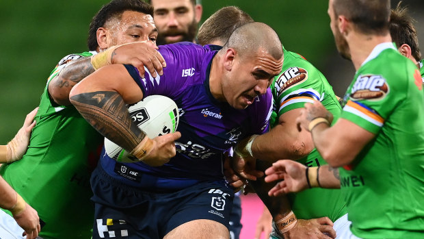 Melbourne enforcer Nelson Asofa-Solomona will miss this week's NRL action.
