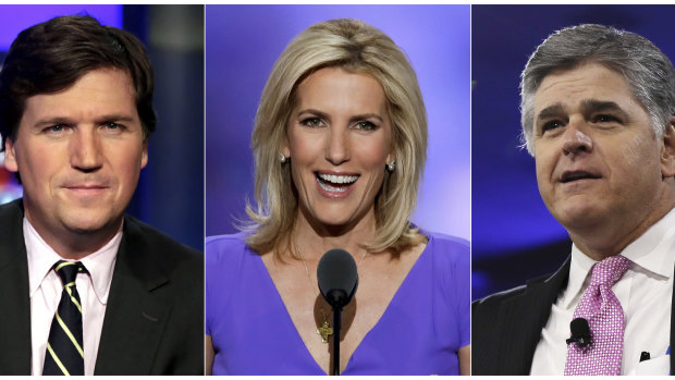 Fox News hosts Tucker Carlson, Laura Ingraham and Sean Hannity reach millions of viewers each night. 