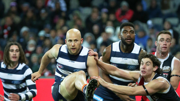 Gary Ablett of the Cats snaps one of two goals.