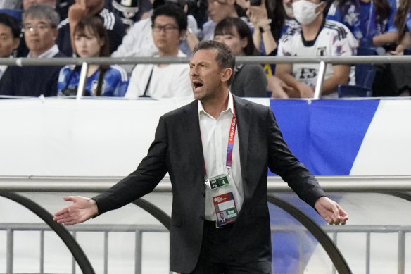 Tony Popovic in the dugout at Saitama Stadium on Tuesday night.