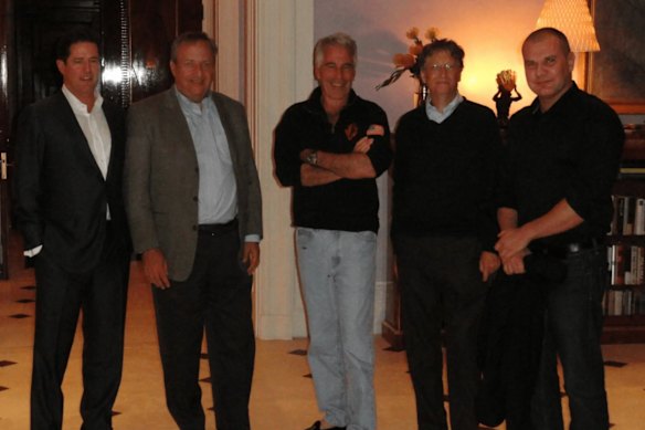 From left, James Staley, then a JPMorgan Chase executive; former Treasury secretary Lawrence H. Summers; Jeffrey Epstein; Bill Gates; and Boris Nikolic, a Gates Foundation adviser, in a 2011 image released by the US Justice Department.