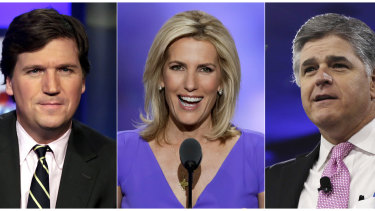 Fox News hosts Tucker Carlson, Laura Ingraham and Sean Hannity have helped Trump spread conspiracy theories.