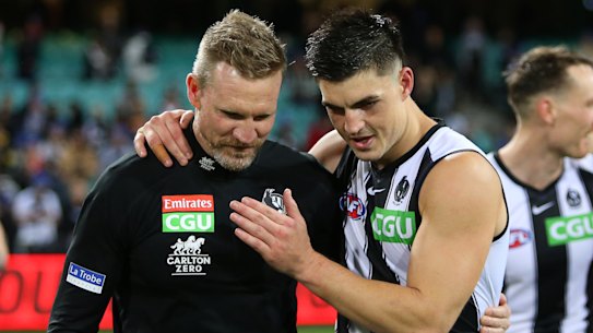 Buckley shares a moment with Brayden Maynard after the game.