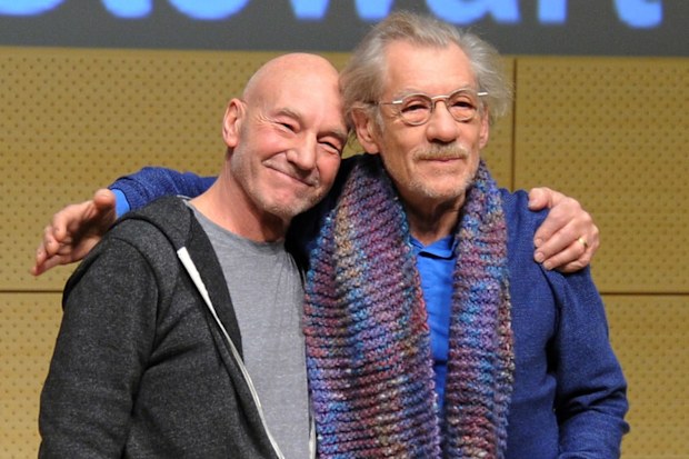 Patrick Stewart and Ian McKellen speak at John L. Tishman Auditorium at University Center on January 28, 2014 in New York City.