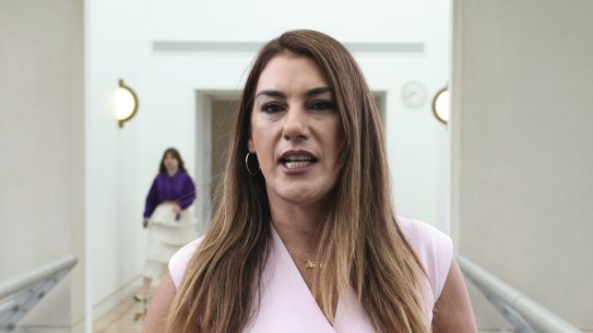 Independent senator Lidia Thorpe in the halls of Parliament House this morning.