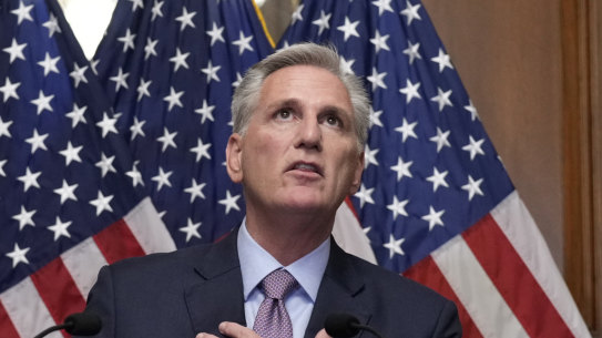 Kevin McCarthy speaks to reporters hours after he was ousted as Speaker of the House