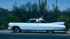 Tony Wheeler's wife Maureen during a ’90s odyssey across the US in a ’50s Cadillac.