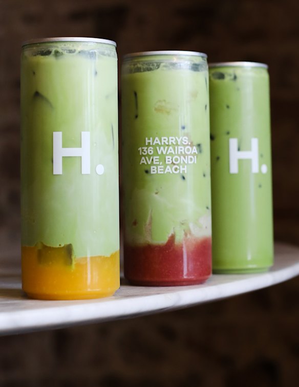 Iced matchas are canned on the spot.