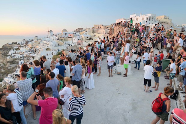Crowds in Oia on the Greek Island of Santorini.