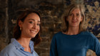 Paris Neilson (left) and Griffin Theatre Company executive director Julieanne Campbell at Stables Theatre, which a Neilson gift - and a last-minute Canberra grant - has helped save.