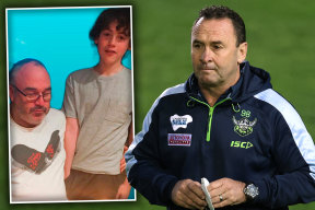 Chris Calthorpe with his son Archie and Ricky Stuart.