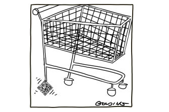 Matt Golding cartoon on supermarket QR codes. 