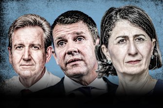 The Coalition Decade of premiers: Barry O’Farrell, Mike Baird and Gladys Berejiklian. 