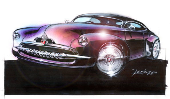 Richard Ferlazzo, Efijy concept car exterior, 2005; marker, pastel, pencil, gouache on vellum film. 