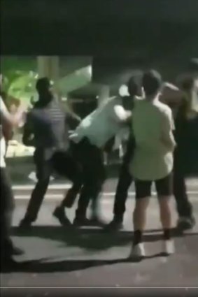 Footage of the brawl at Batman Park on Sunday. 