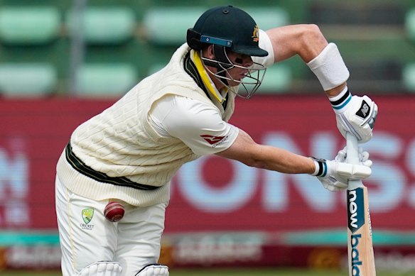 Australia’s Steven Smith defends under duress on day four.