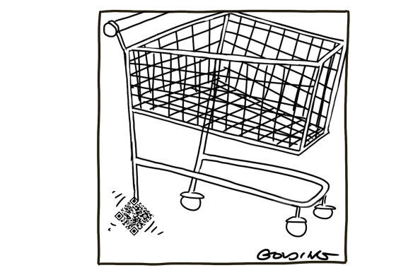 Matt Golding cartoon on supermarket QR codes. 