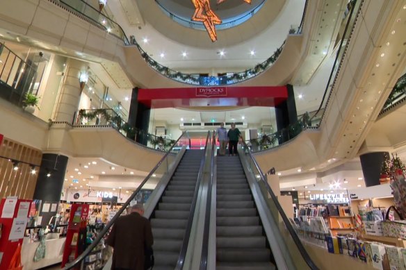 The escalators at Dymocks Melbourne.