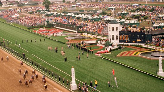 The Kentucky Derby crowd has long stretched to the inside of the track.