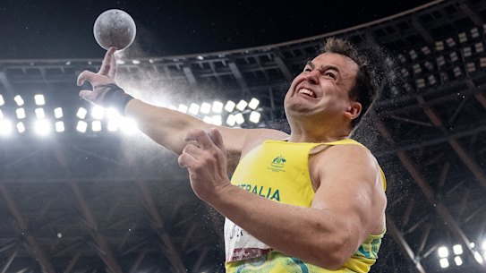 Australian shot put athlete during Todd Hodgetts Tuesday night’s event. 