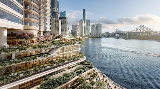 An artist’s impression of what the Waterfront Brisbane development will look like when completed by Dexus in 2028. 