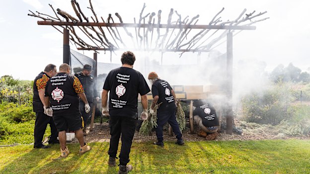 Kaurna community members rebury their ancestors at Wangayarta in December 2023.