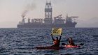 Greenpeace activists confront a deep sea mining vessel off the coast of Manzanillo, Mexico.