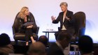 Foreign Affairs Minister Penny Wong, right, is questioned by Australian Financial Review editor Cosima Marriner.