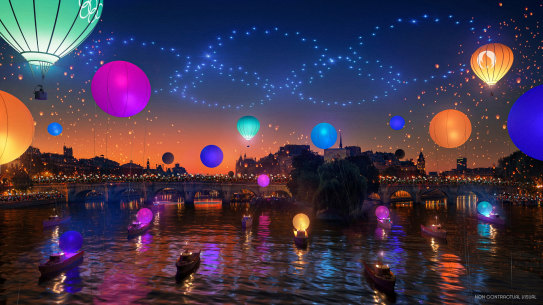 A visualisation of an aerial show during the Opening Ceremony of the Paris 2024 Games.