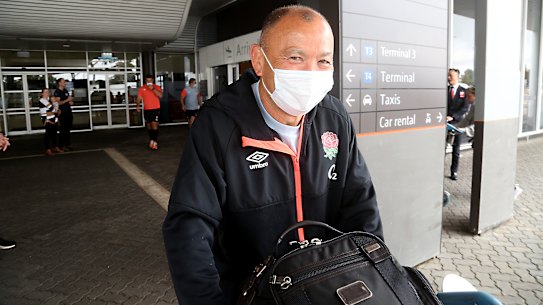 England rugby coach Eddie Jones arrives in Perth on Wednesday.