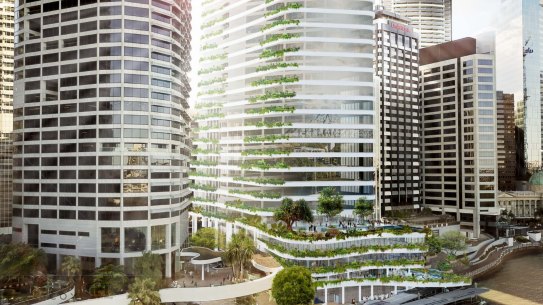 An artist’s impression of the office tower planned for 135 Eagle Street, Brisbane.