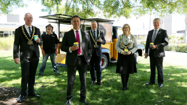 Small Business Minister Paul Papalia with the mayors of Victoria Park, Gosnells and Canning. 