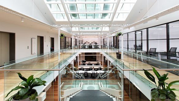 The internal stairwell between levels two and three at Hub's new co-working space in the Georges building.