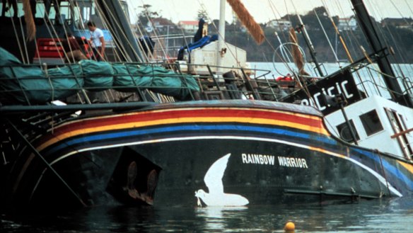 The Rainbow Warrior after being bombed by French secret service agents.