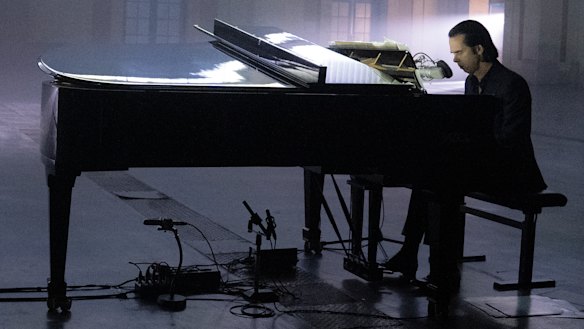 Nick Cave on stage at London's Alexandra Palace. 