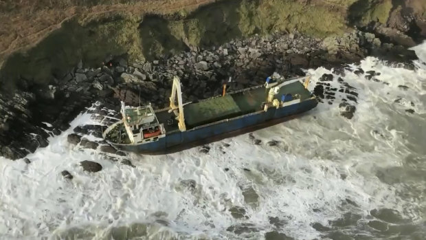 The abandoned cargo ship MV Alta, that has washed up on the coast of County Cork, near Ballycotton, southern Ireland.  