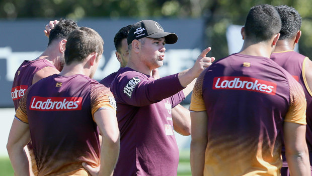 Getting it right: Anthony Seibold addresses the Broncos during a training session in Brisbane on Tuesday.