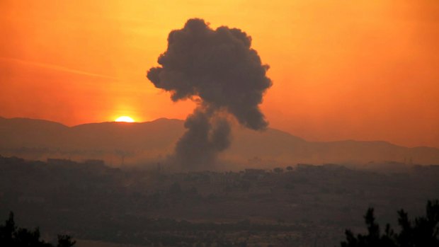 Fighting continues in Syria: smoke rises after Syrian government forces targeted the town of al-Habeet, in Idlib province, Syria. 