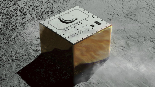 This computer graphic image provided by the Japan Aerospace Exploration Agency (JAXA) shows the Mobile Asteroid Surface Scout, or MASCOT, lander on the asteroid Ryugu.