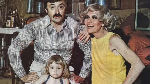 The author as a toddler with her father, Barry, and famous mother.