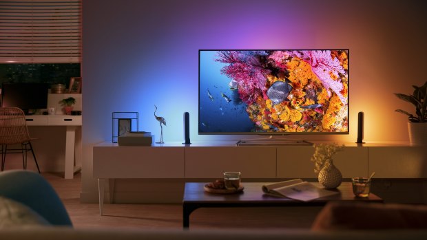 Philips Hue is made up of a pair of lights you point at the wall behind the TV.